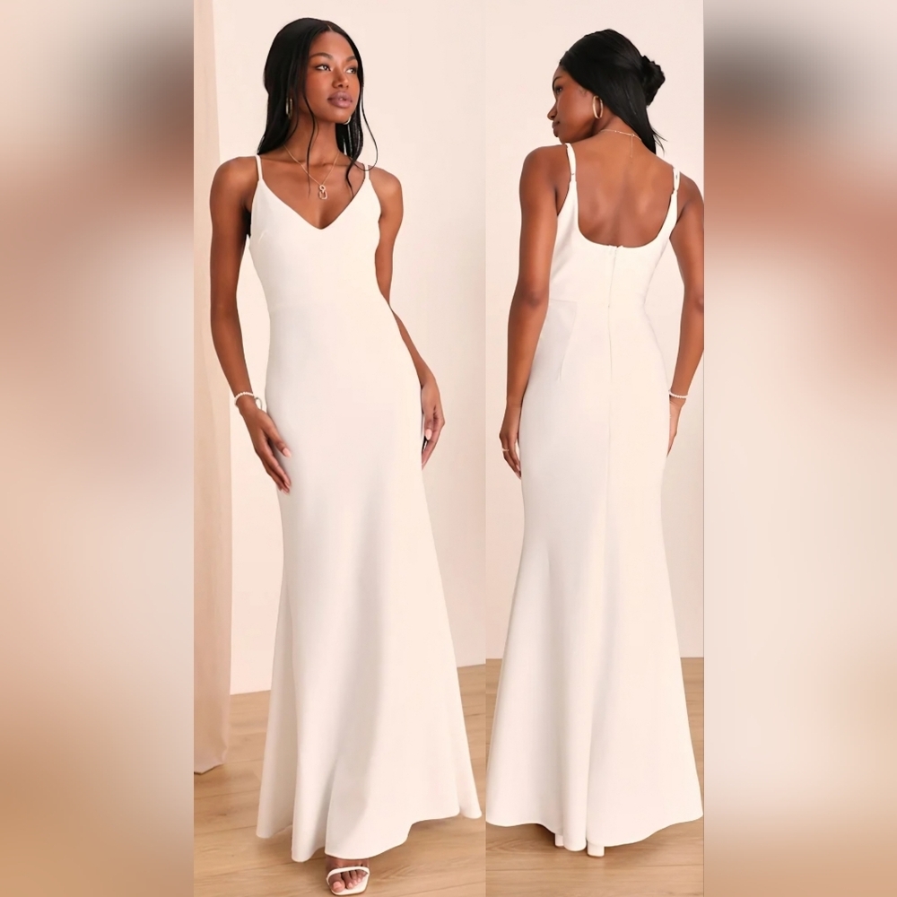 Lulu's White V-Neck Spaghetti Strap Maxi Dress
